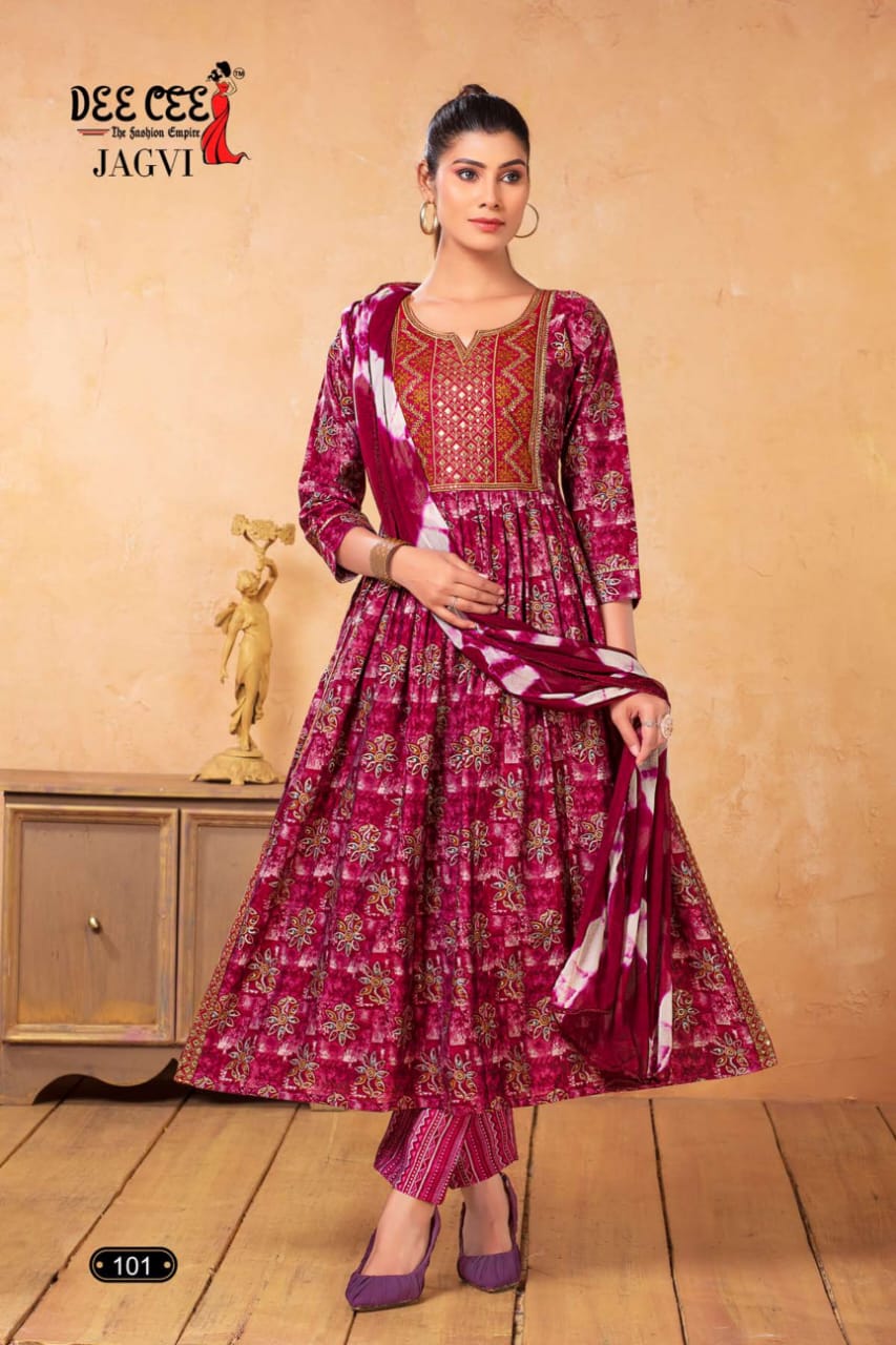 Jagvi By Deecee Heavy Chanderi Print Kurti With Bottom Dupatta
